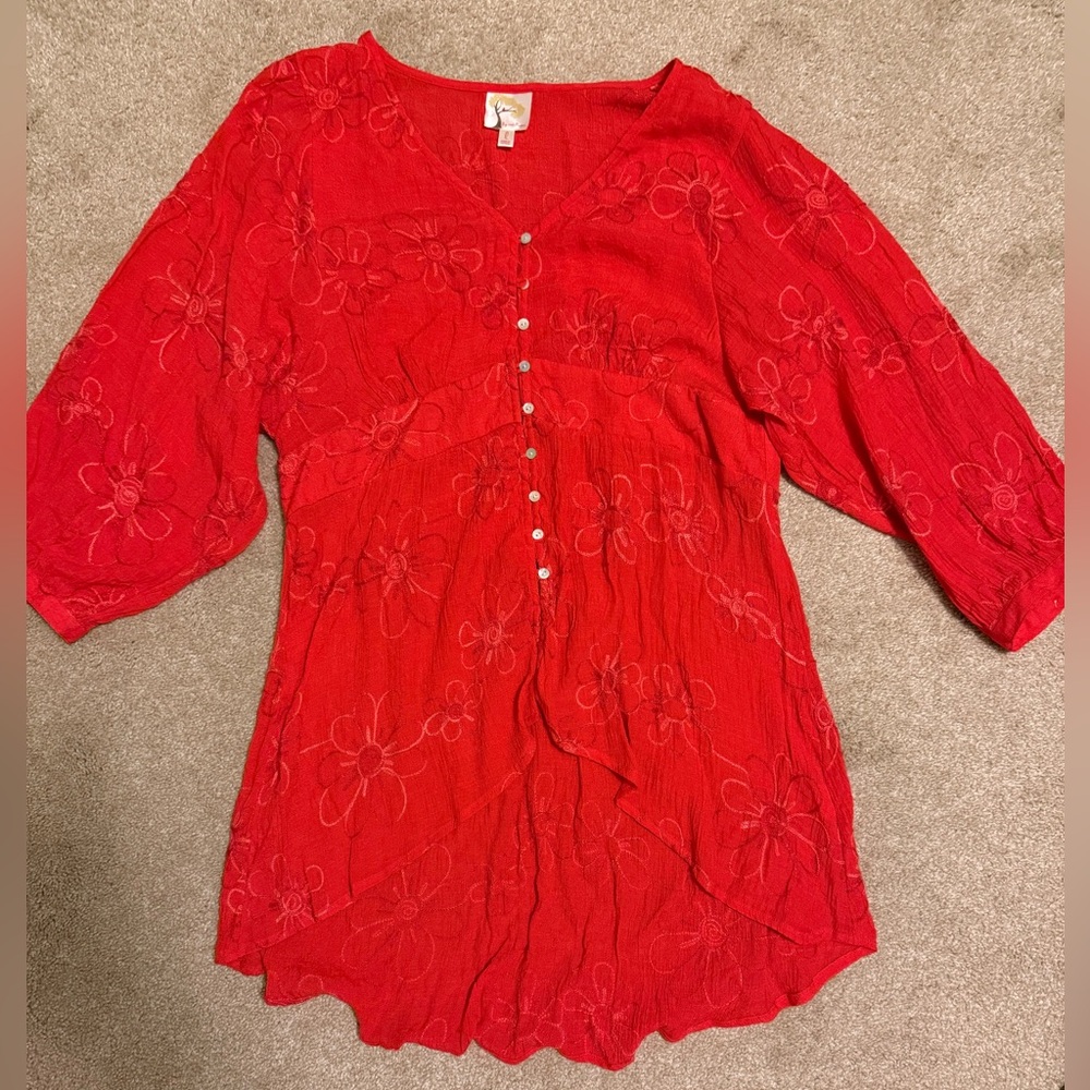 Fig and Flower Red Floral Women's Top